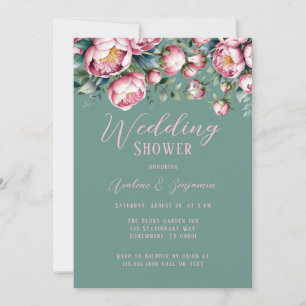 Elegant Peony Bouquet In Watercolor Wedding Shower Invitation