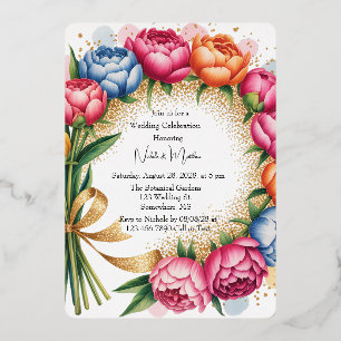 Elegant Peony Bouquet Wedding Celebration Foil Invitation
