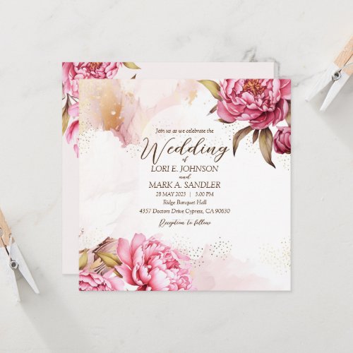 Elegant Peony Delight Pastel Pink Wedding Invitation