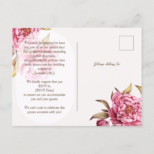 Elegant Peony Delight Pastel Pink Wedding Postcard