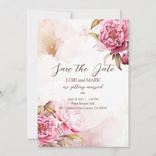 Elegant Peony Delight Pink Save The Date Card