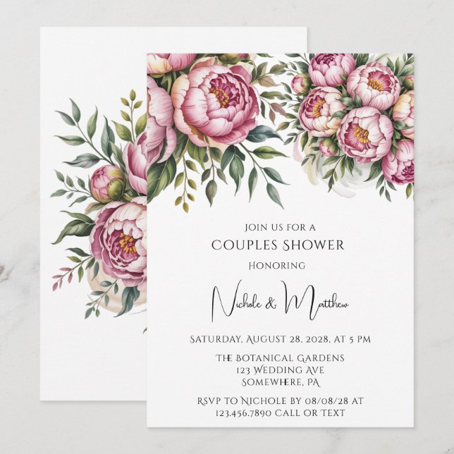 Elegant Peony Floral Arrangement Couples Shower Invitation (Front/Back)