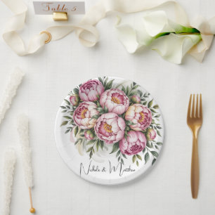 Elegant Peony Floral Arrangement Wedding Paper Plates