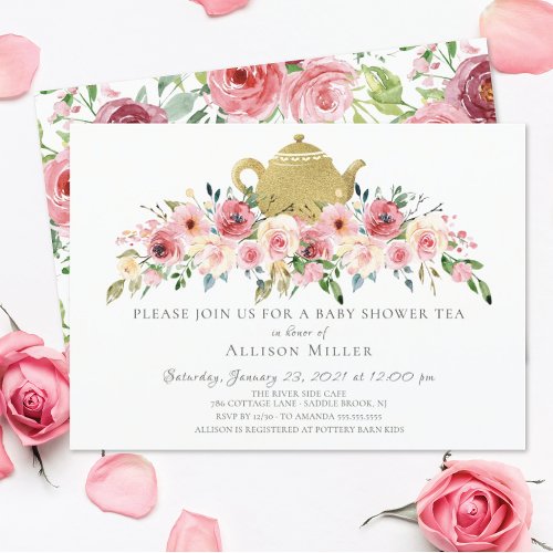 Elegant Peony Floral Baby Shower Tea Invitation