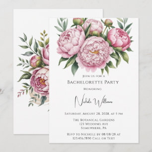Elegant Peony Floral Bachelorette Party Invitation