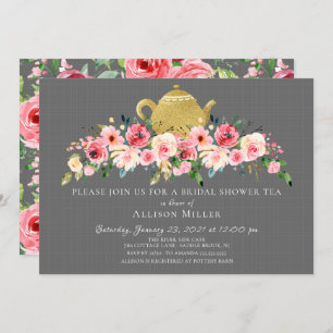 Elegant Peony Floral Bridal Shower Tea Invitation