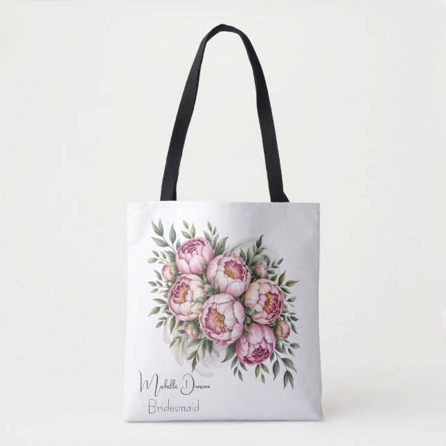 Elegant Peony Floral Bridesmaids Favor Tote Bag (Front)