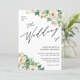 Elegant Peony Floral Greenery All In One Wedding Invitation