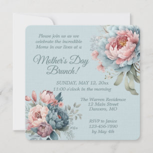 Elegant Peony Floral Mother's Day Brunch Invitation