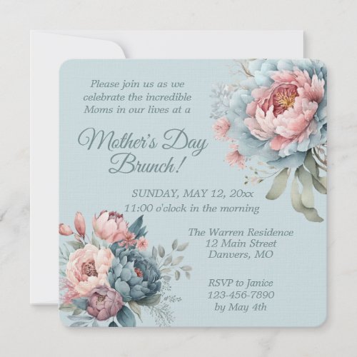 Elegant Peony Floral Mothers Day Brunch  Invitation