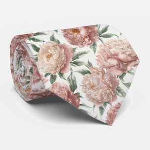 Elegant Peony Floral Pattern Neck Tie