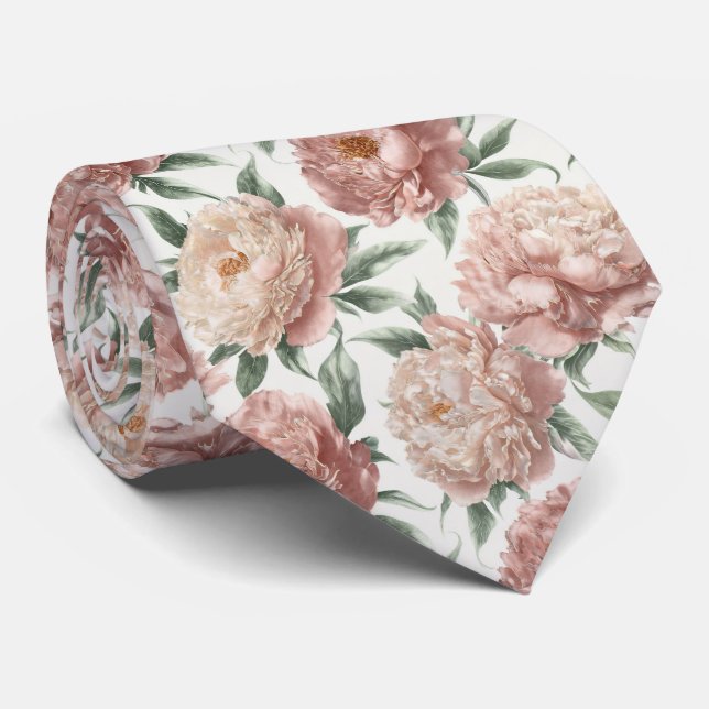 Elegant Peony Floral Pattern Neck Tie (Rolled)