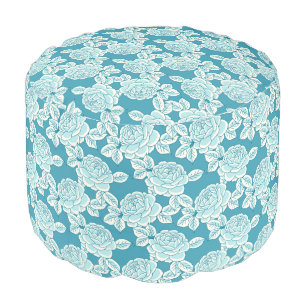 Elegant Peony Floral Pouf with Vintage Charm