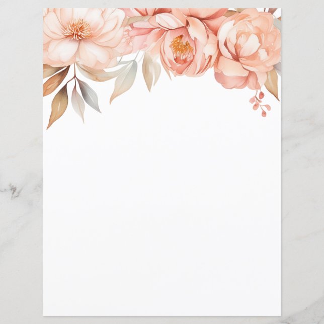 Elegant Peony Floral Stationery Paper (Front)