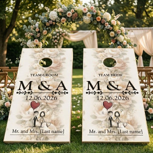 Elegant Peony Floral Team Groom vs Team Bride  Cornhole Set