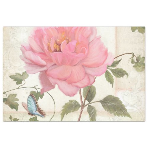 Elegant Peony Flower Butterfly Ephemera Decoupage Tissue Paper