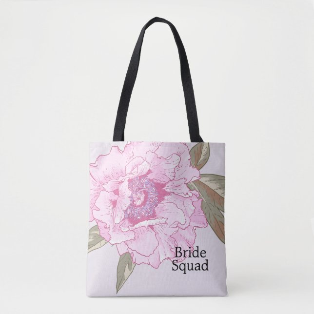 Elegant Peony Flower Floral Wedding Personalized Tote Bag (Front)