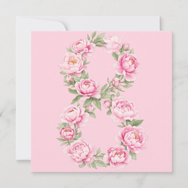 Elegant Peony Flower Illustration for March 8  Holiday Card (Front)