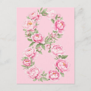 Elegant Peony Flower Illustration for March 8  Holiday Postcard
