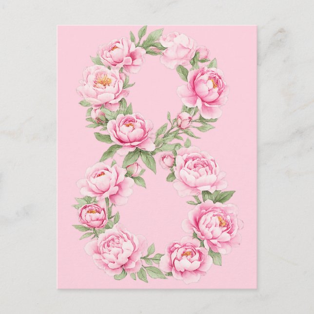 Elegant Peony Flower Illustration for March 8  Holiday Postcard (Front)