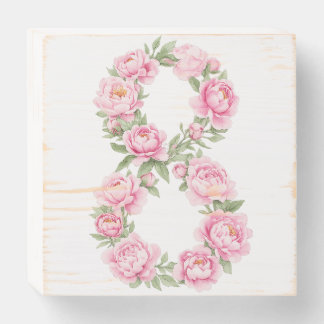 Elegant Peony Flower Illustration for March 8 Wooden Box Sign