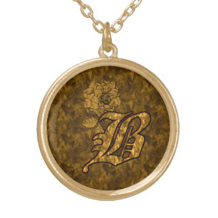 Elegant Peony Flower Monogram Initial B Gold Plated Necklace