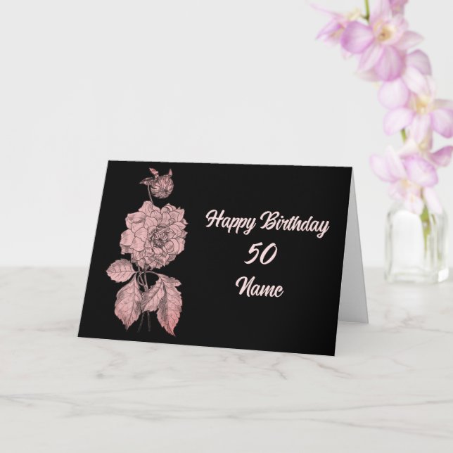 Elegant Peony Flower Personalized Birthday Card (Orchid)