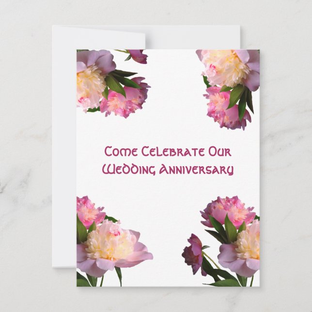 Elegant peony Flowers  Anniversary Invitations (Front)