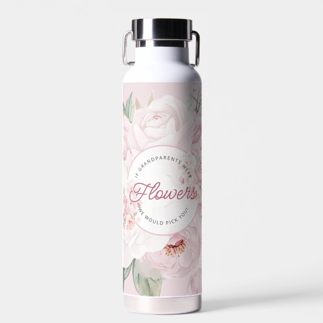 Elegant Peony Flowers Grandparents We'd Pick You Water Bottle (Front)