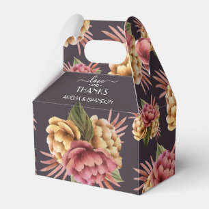 Elegant Peony Flowers on Purple Brown Favor Boxes