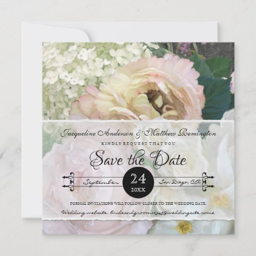 Elegant Peony Hydrangea Blush Pink Rose Floral Art Save The Date