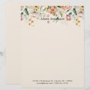 Elegant Peony Hydrangea Floral Pattern Border Letterhead