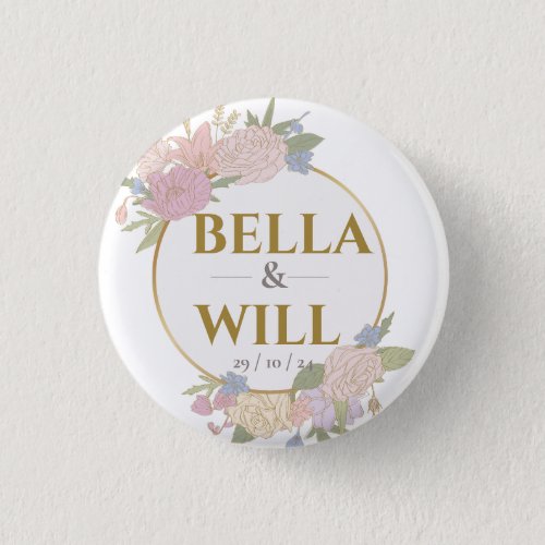 Elegant Peony Lily Rose Wedding        Button