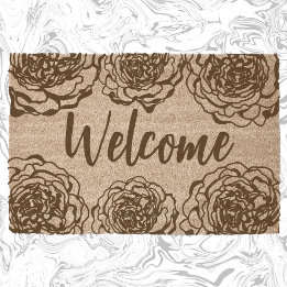 Elegant Peony Outlines Welcome coir Fiber Doormat