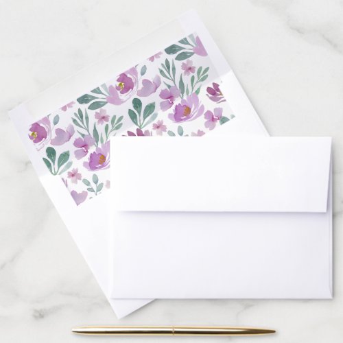 Elegant Peony Pink and Purple Watercolor Envelope Liner