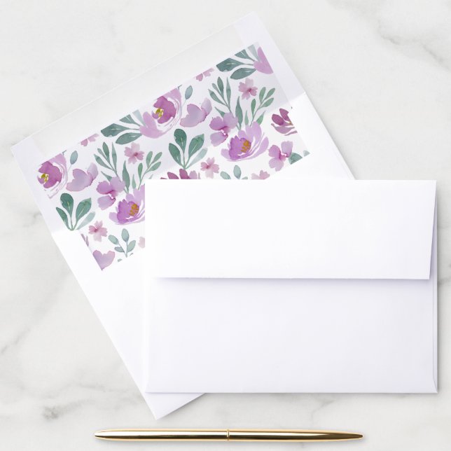 Elegant Peony Pink and Purple Watercolor Envelope Liner (Desk)