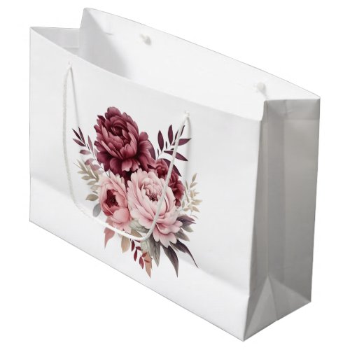 Elegant Peony Pink Burgundy Watercolor Floral Large Gift Bag