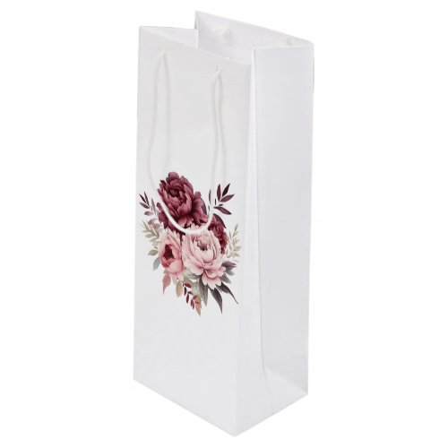 Elegant Peony Pink Burgundy Watercolor Floral Wine Gift Bag