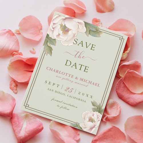 Elegant Peony Sage and Blush Wedding Save the Date