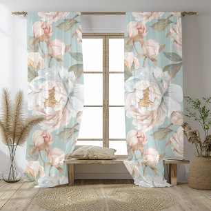 Elegant Peony Seamless Pattern Sheer Curtains