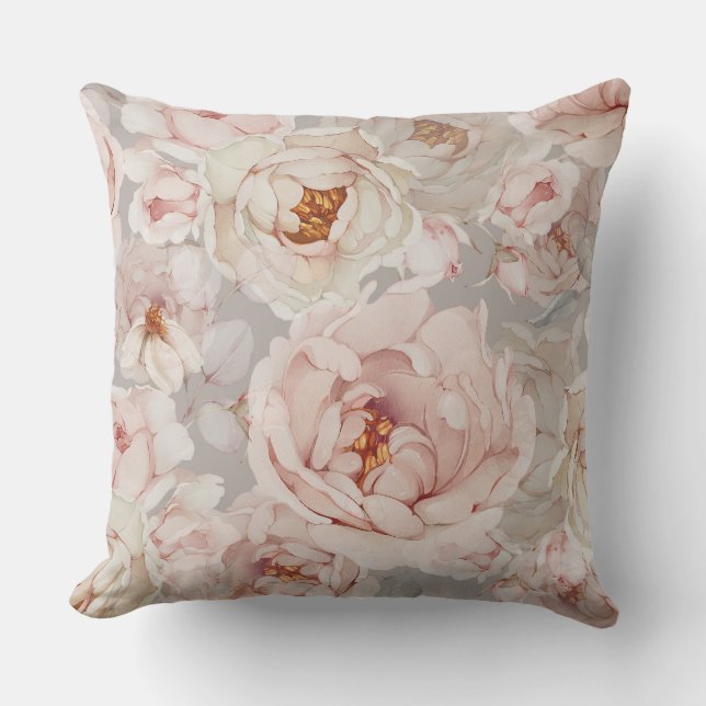 Elegant Peony Throw Pillow (Front)