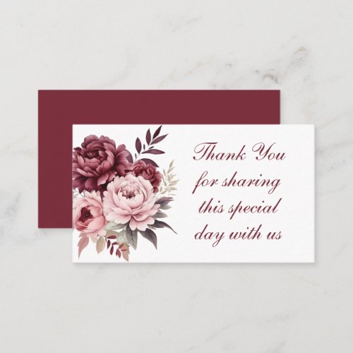 Elegant Peony Watercolor Burgundy Floral Wedding  Place Card