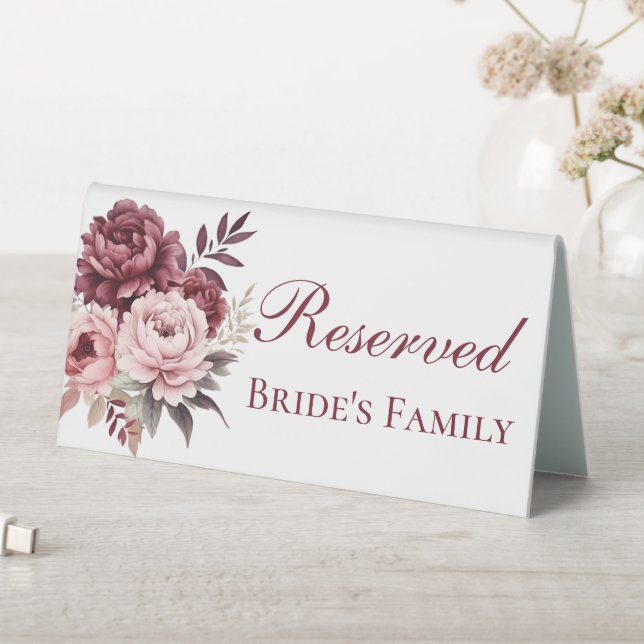 Elegant Peony Watercolor Floral Wedding Reserved Table Tent (In SItu (Table))