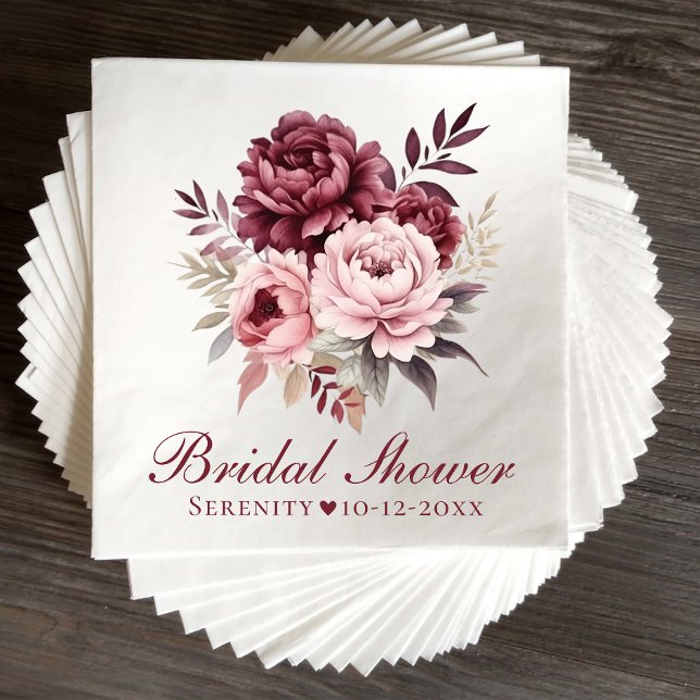 Elegant Peony Watercolor Peonies Bridal Shower Napkins (Creator Uploaded)