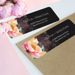 Elegant Peony Watercolor Return Address Label