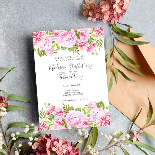 Elegant Peony Watercolour Floral Save the Date