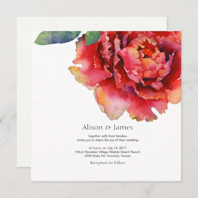 Elegant peony wedding invitation (Front/Back)