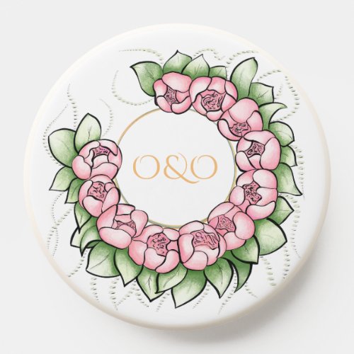 Elegant Peony Wreath Custom Monogram Phone Stand PopSocket