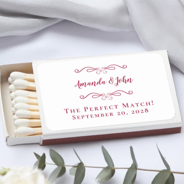 Elegant Perfect Bride & Groom Wedding Magenta Red Matchboxes (Elegant Perfect Bride & Groom Wedding Magenta Red Matchboxes)