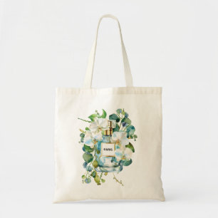 Elegant Perfume Bottle with White Orchid Floral  Tote Bag